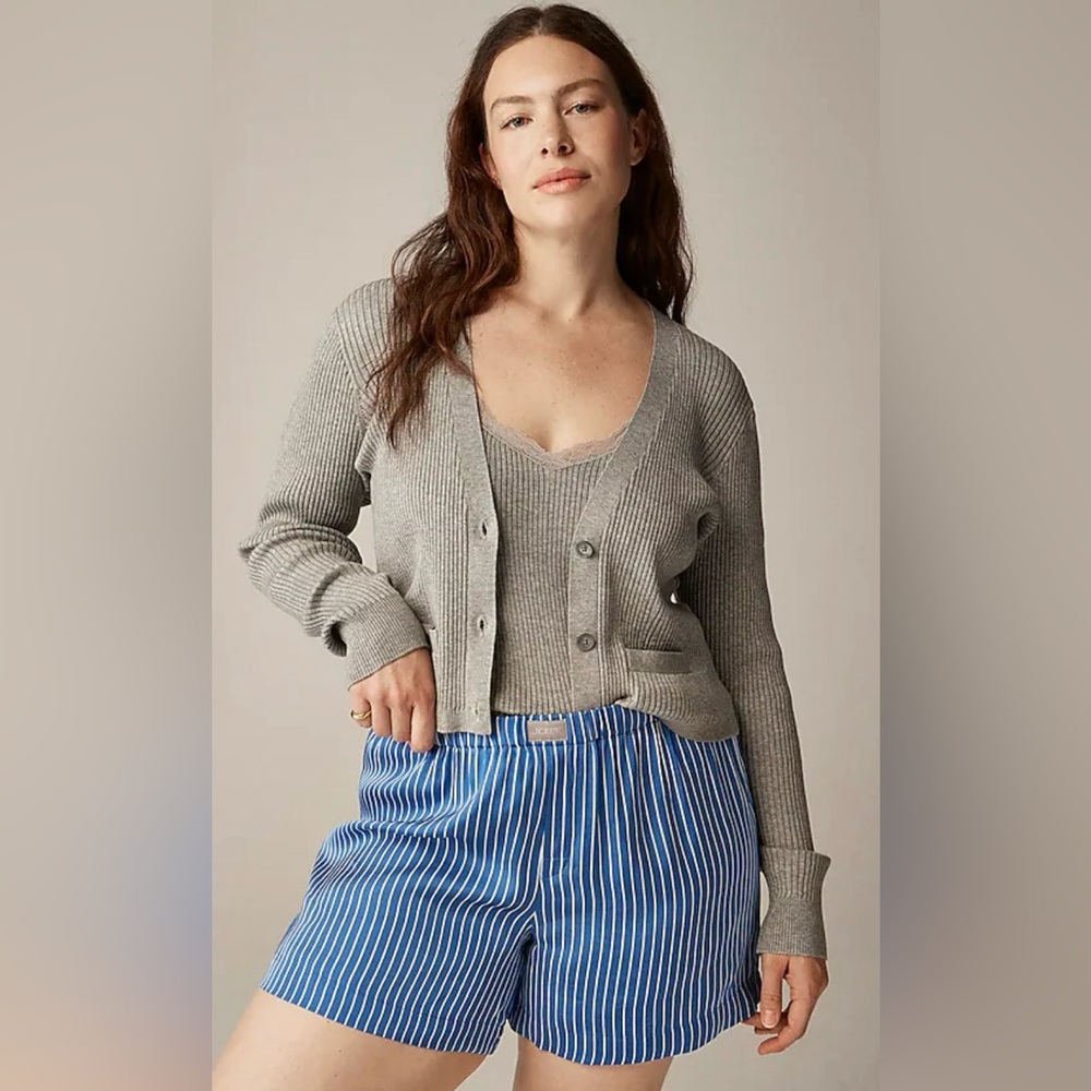J. Crew Gray Cardigan and Blue Striped Shorts Set